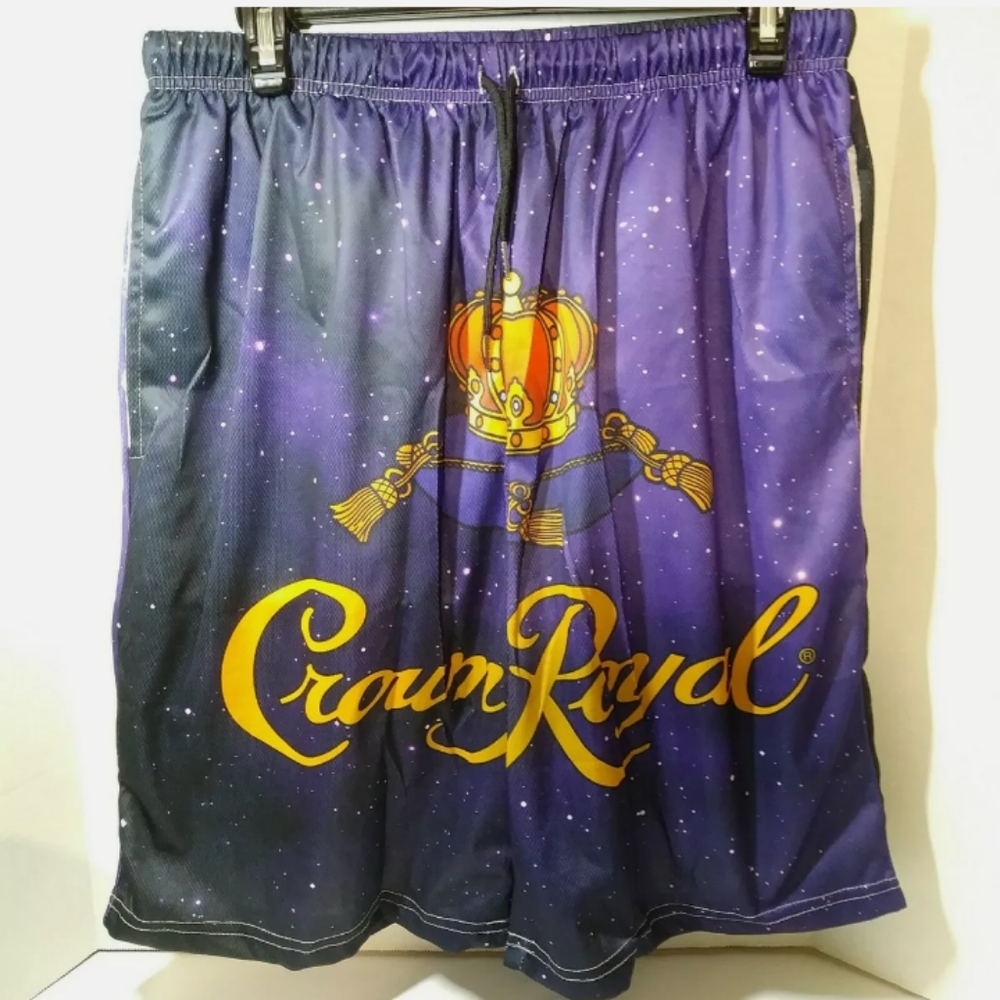 Men's Sz Lg Purple With 3D Graphic Crown Royal Design Swim Trunks Board Shorts
